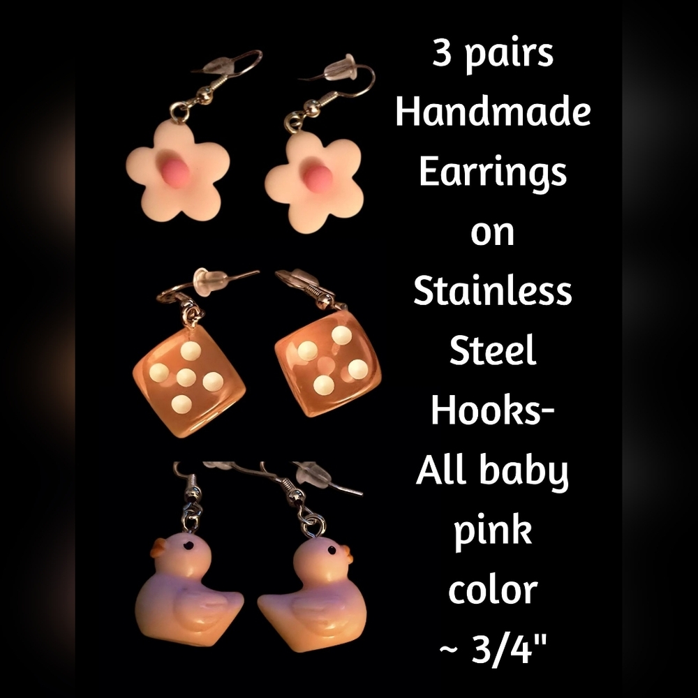 Pink Flower and Duck Earrings Set